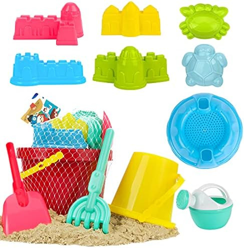 Beach Toys for Kids, Sand Toys Set Includes 8 Inch Bucket, 6 Inch Bucket, Watering Can, Shovel, R... | Amazon (US)