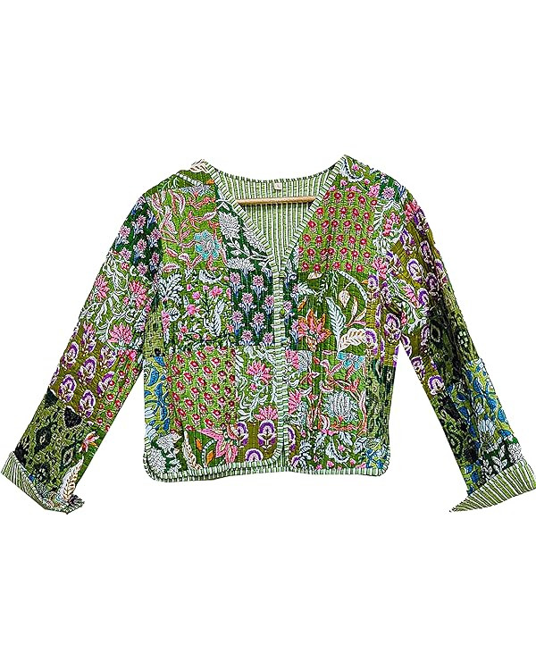 Handmade Women's Kantha Jacket, Unisex Patchwork Indian Cotton Kantha Jacket | Amazon (US)