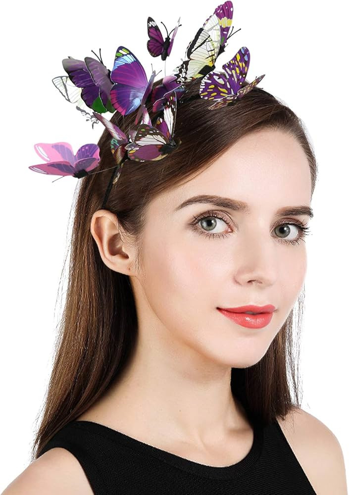 Z&X Peacock Feather Fascinator Hair Clip Headband 1920s Costume Flapper Headpiece (Butterfly- Pur... | Amazon (US)