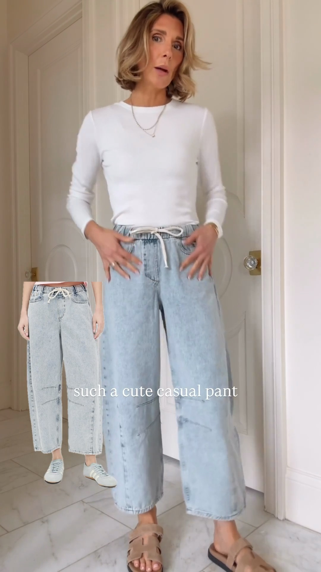 These pull on barrel jeans are so good and comfortable. I’m wearing an XS and am 5’7.

#LTKootd