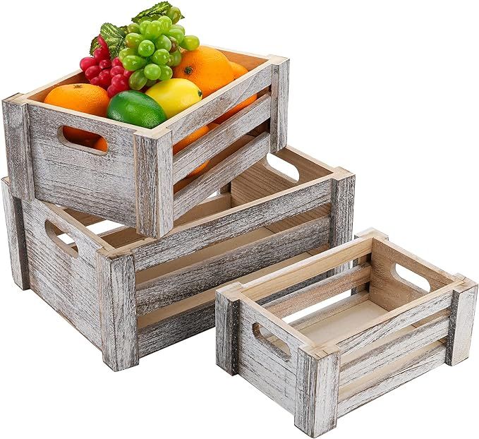 ZOOFOX Set of 3 Wooden Storage Crates, Nesting Storage Container with Handles, Decorative Farmhou... | Amazon (US)