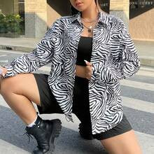Plus Size Zebra Print Long Sleeve Shirt | SHEIN