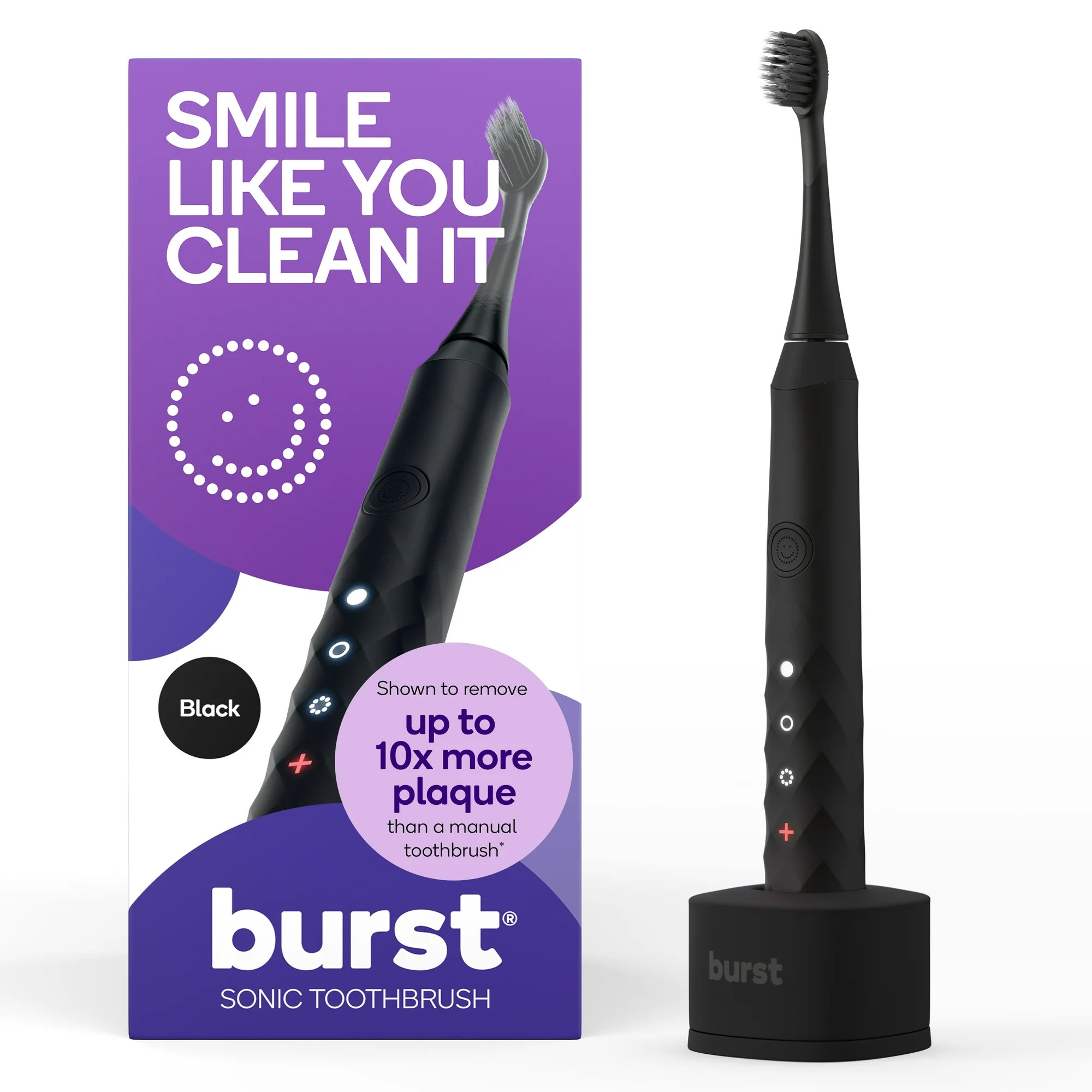 Burst Sonic Electric Toothbrush for Adults, 3 Modes, Soft Bristles, Black | Walmart (US)