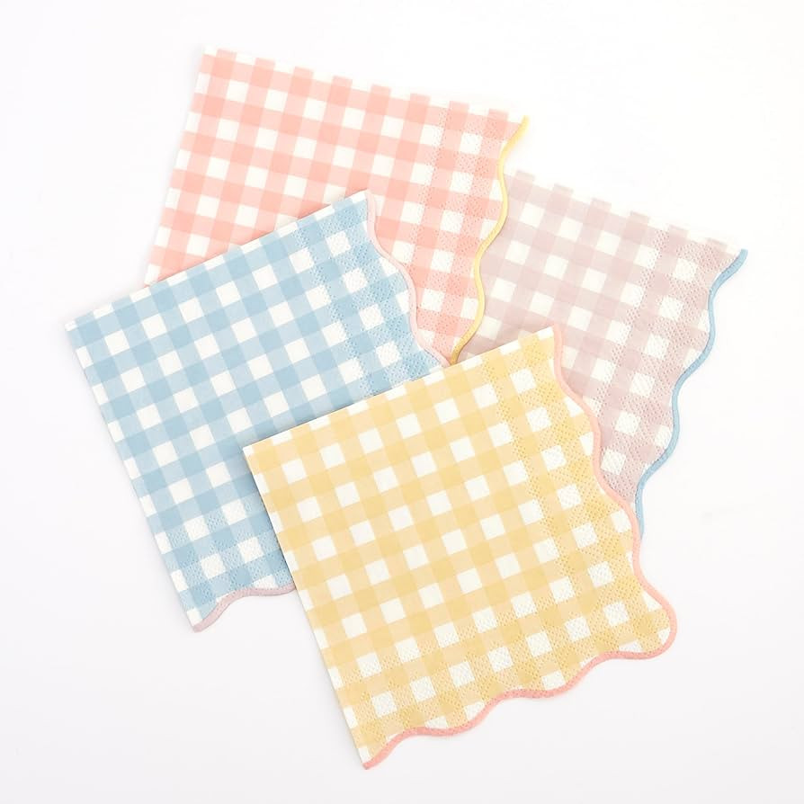 Meri Meri Large Gingham Napkins (Pack of 20), Disposable Paper Napkins in Blue, Pink and Yellow | Amazon (US)