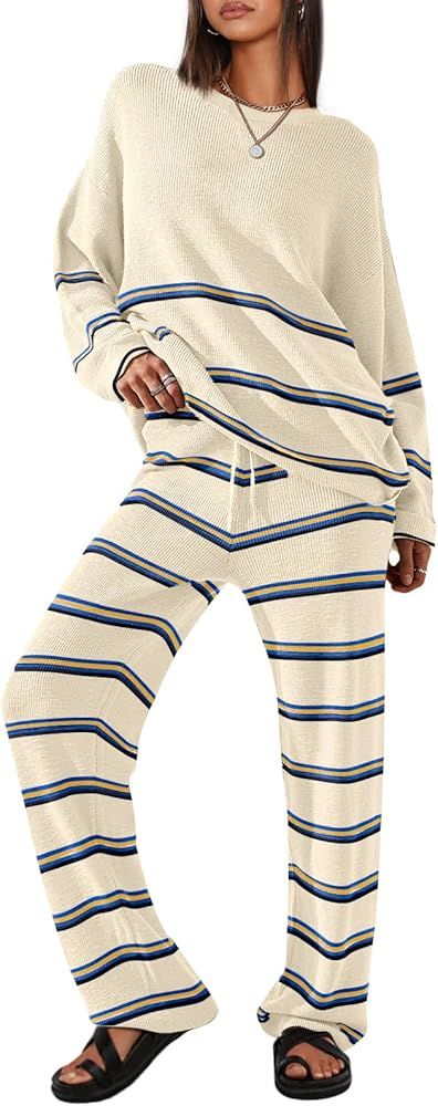 LILLUSORY 2 Piece Outfits for Women 2024 Oversized Lounge Sets Striped Sweaters Cozy Knit Sets Tr... | Amazon (US)