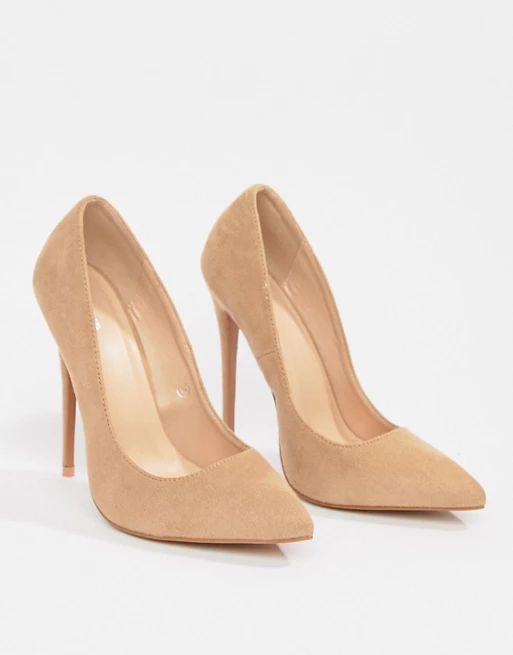PrettyLittleThing faux suede high heeled pumps in camel | ASOS US