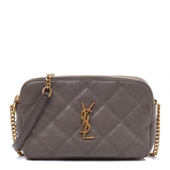 SAINT LAURENT Grained Lambskin Quilted Mini Becky Double Zip Bag Taupe | Fashionphile