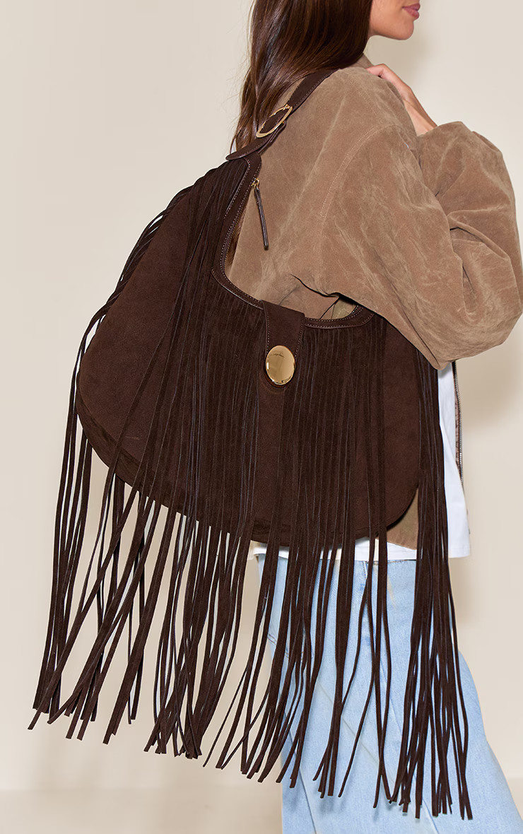Chocolate Fringe Large Tote Bag | Accessories | PrettyLittleThing US