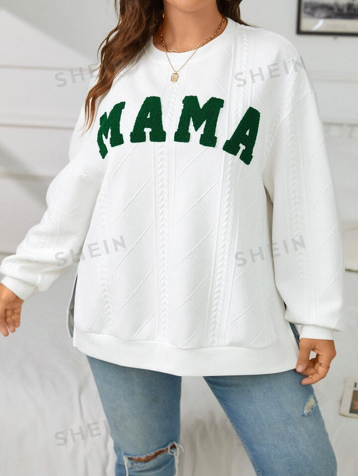 SHEIN Essnce Plus Letter Graphic Drop Shoulder Sweatshirt | SHEIN