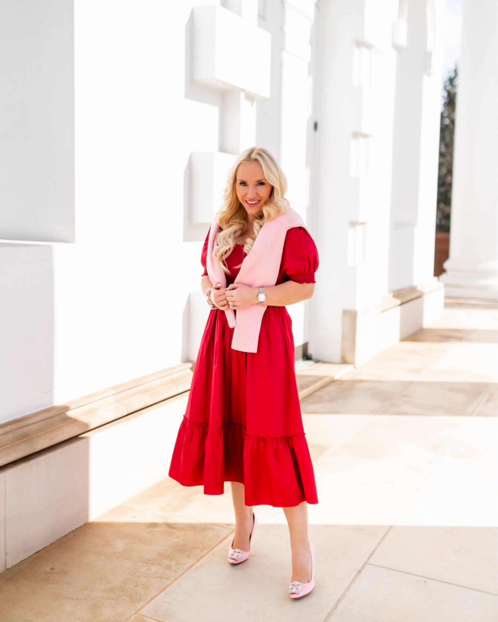 Hill house nap dress. Valentine’s Day outfit. Valentine’s Day look. Studded pumps. Pink heels. 

#LTKSeasonal #LTKshoecrush #LTKstyletip