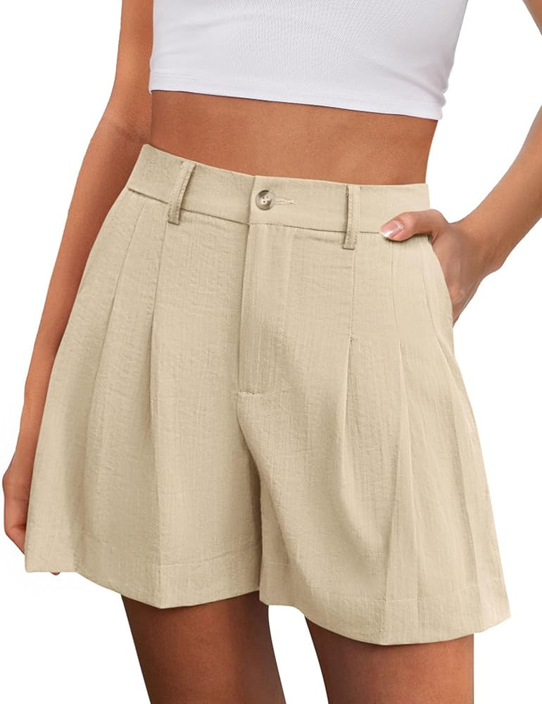 PRETTYGARDEN Womens Shorts Casual 2026 Summer Elastic High Waist Zipper Button Tailored Shorts Pl... | Amazon (US)