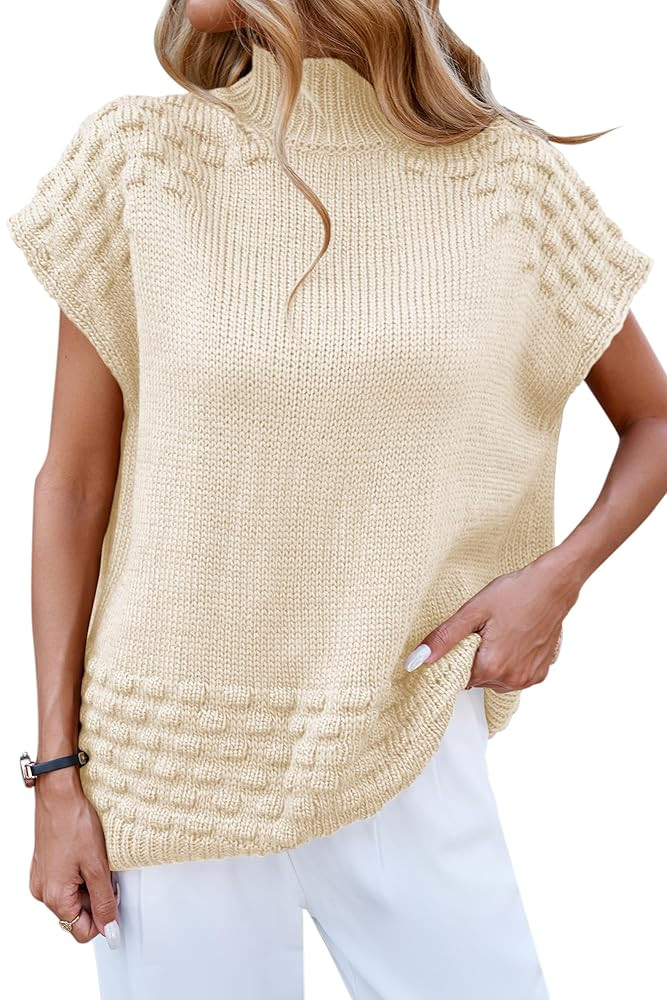 Cakulo Womens Oversized Sweater Vest Short Sleeve Mock Neck Fall Outfits Sleeveless Pullover Swea... | Amazon (US)