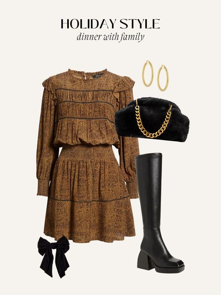 I have this dress in a M it’s so flattering! Boots size up 1/2. Bag is under $50 

#LTKHoliday