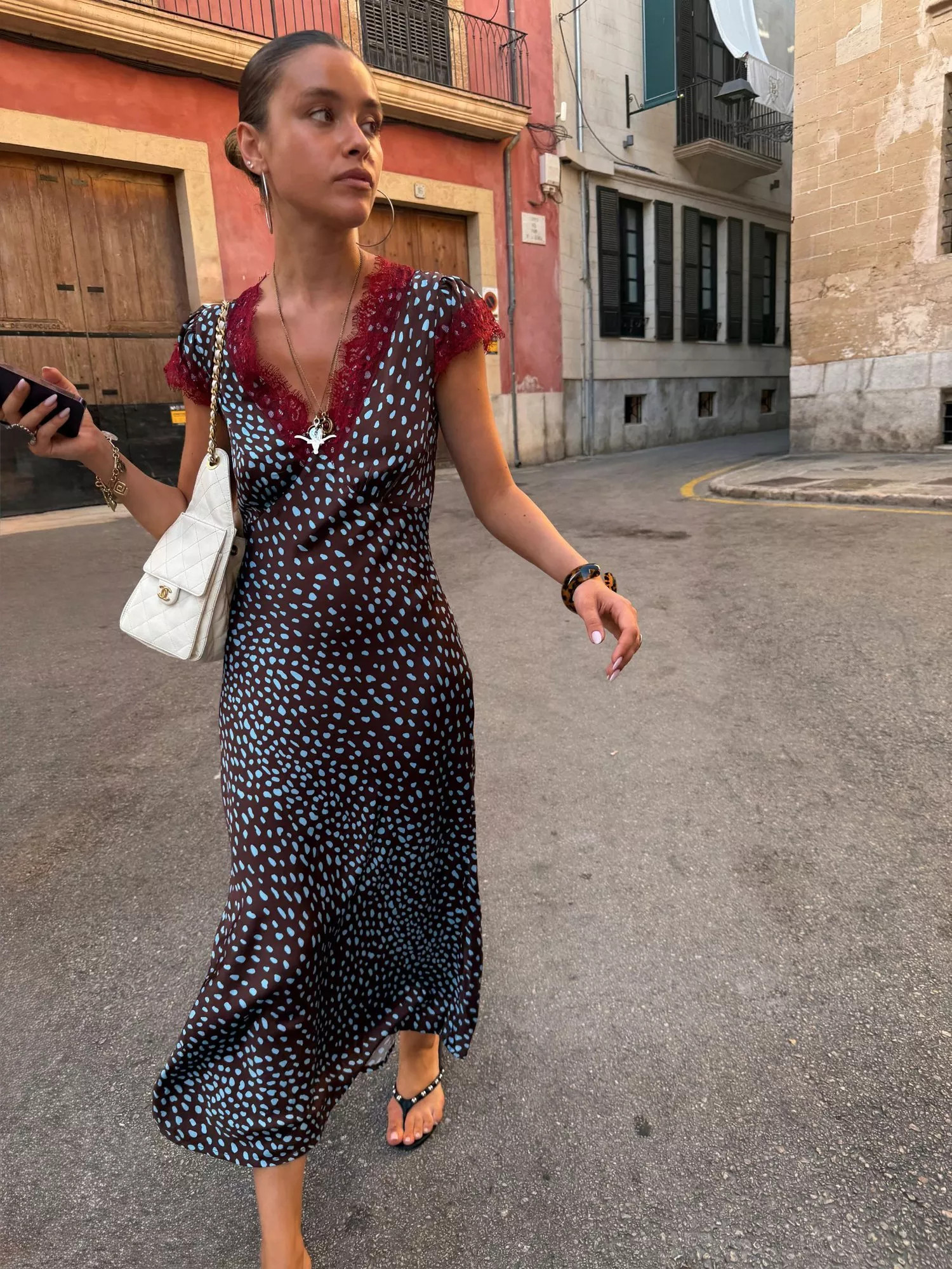 Deer Print V-Neck Maxi Dress, Brown/Blue | John Lewis (UK)