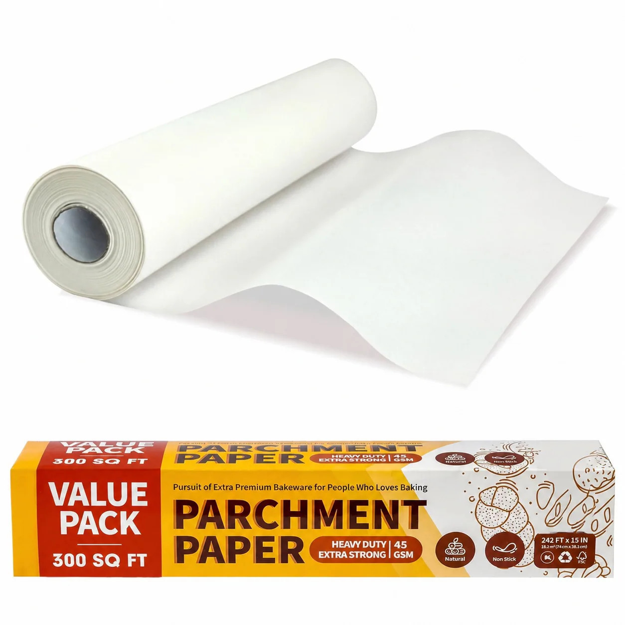 Yichuhaoxi 15in x 242ft Parchment Paper Roll 300 SqFt Value Pack Heavy Duty Nonstick Baking Paper with Serrated Cutter for Cooking Air Fryer Oven Safe | Lowe's