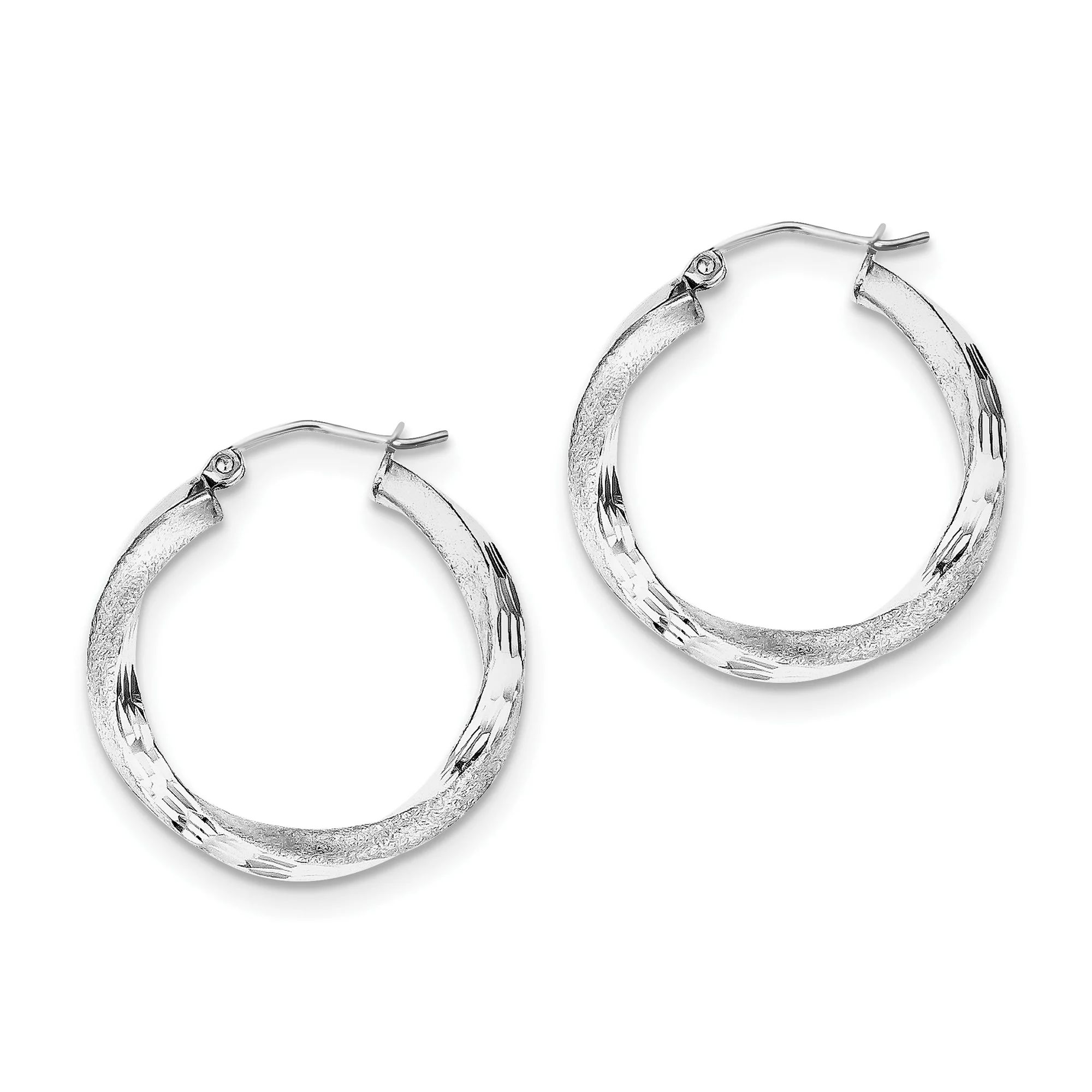 Primal Silver Sterling Silver Rhodium-plated 3mm Satin and Diamond-cut Twisted Hoop Earrings | Walmart (US)