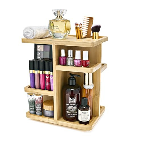 Sorbus 360° Makeup Organizer - Bamboo Wood Make Up Storage Carousel for Cosmetics, Skin Care Rotating Makeup Organizer for Vanity, Bathroom Storage | Amazon (US)