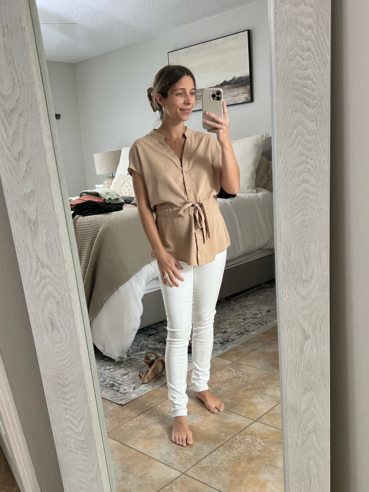 Maternity Outfit Inspo! These are my favorite maternity jeans and I love the way this shirt fits with and without a bump! The brand of jeans no longer has the white jeans but they do have other colors! 

#LTKBump #LTKSaleAlert #LTKFindsUnder50