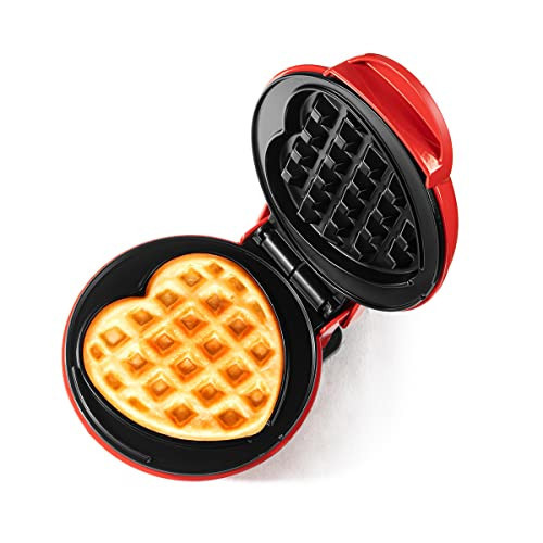 Holstein Housewares Personal Non-Stick Heart Waffle Maker, Red - 4-inch Waffles in Minutes, Mini Heart Ideal for Breakfast, Brunch, Lunch or Snacks | Amazon (US)