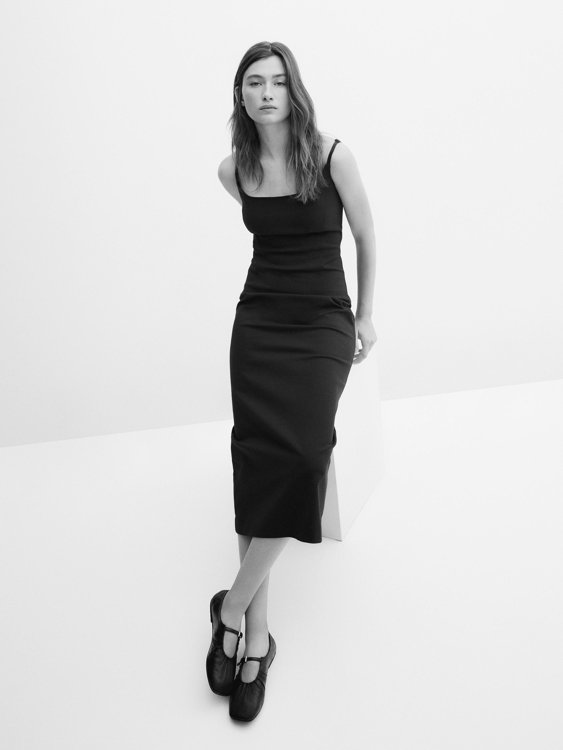 Leather ballet flats with gathered detail | Massimo Dutti US