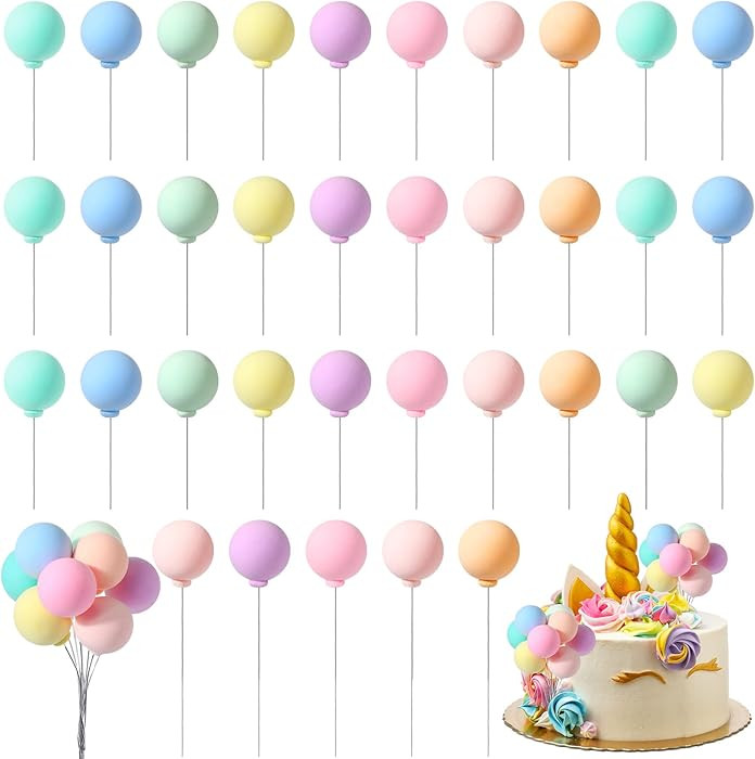 Sieral 40 Pcs Mini Balloon Cake Toppers Colorful Rainbow Cake Topper Round Clay Balls Cupcake Top... | Amazon (US)