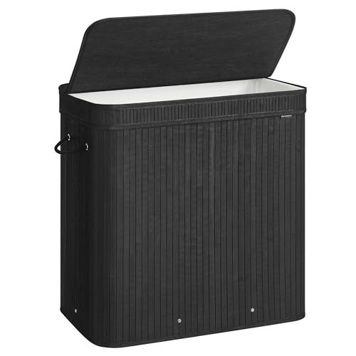 SONGMICS Laundry Hamper with Lid, Bamboo Laundry Basket, Removable Machine Washable Laundry Basket, with Handles, 39.6-Gallons, for Laundry Room, Bedroom, Bathroom, Ink Black ULCB062B01 | Amazon (US)