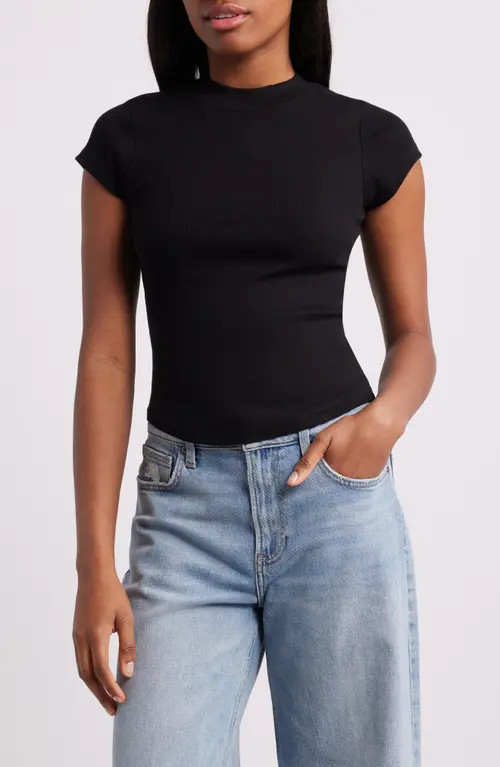 Topshop Fitted Rib T-Shirt in Black at Nordstrom, Size X-Small | Nordstrom