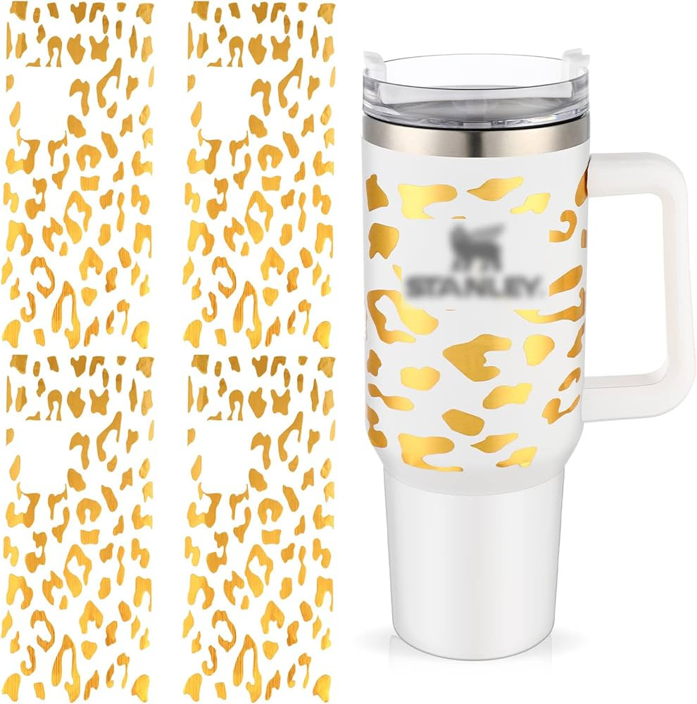 Yaomiao 4 Pcs Leopard Print Vinyl Wraps for Tumbler 40 oz Compatible with Stanley Accessories Leo... | Amazon (US)