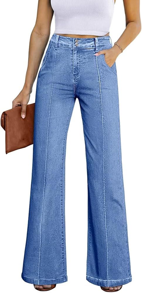 Sidefeel Womens Wide Leg Jeans Casual Baggy High Waisted Stretch Denim Pants | Amazon (US)