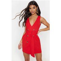Red Button Front Sleeveless Blazer Dress | PrettyLittleThing US