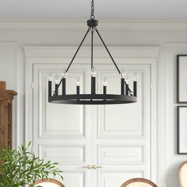 Avalee 9 - Light Dining Room Steel Dimmable Wagon Wheel Chandelier UL Certified | Wayfair North America
