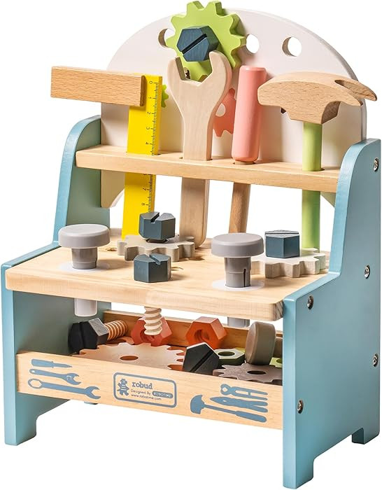 ROBUD Mini Wooden Play Tool Workbench Set for Kids Toddlers - Montessori Toys for 3 4 5 Years Old... | Amazon (US)
