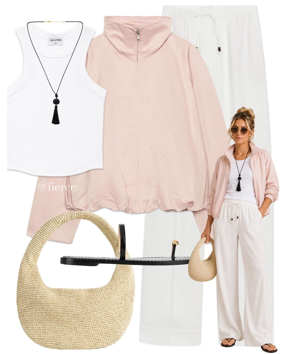 Pink jacket white pants raffia shoulder bag

#LTKuk #LTKsummer #LTKeurope