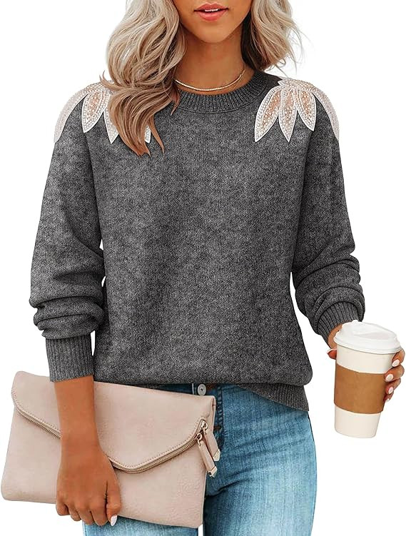 ZESICA Women's Fall Long Sleeve Sweaters 2025 Crew Neck Knit Loose Dressy Pullover Tops Winter Tr... | Amazon (US)