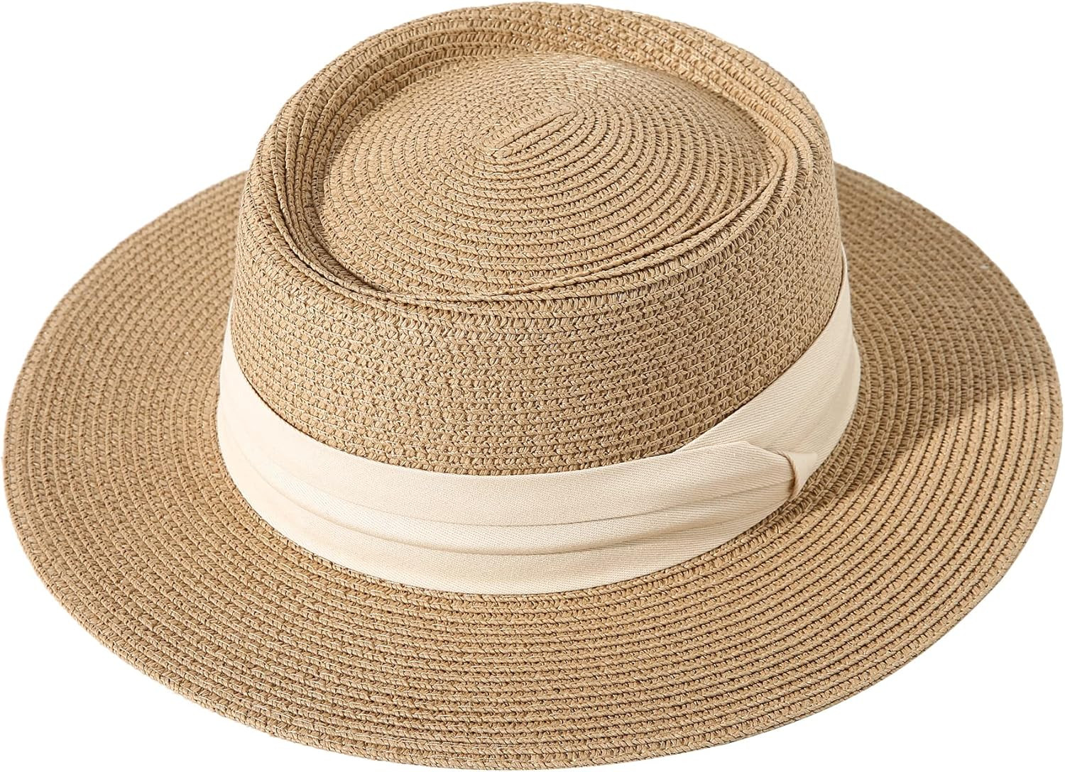 Lanzom UPF50+ Women Wide Brim Straw Panama Sun Hat Boater Summer Beach Sun Hat | Amazon (US)