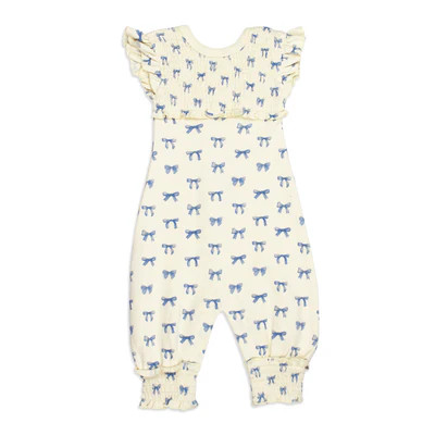 Ribbon | Organic Cross-Back Smocked Romper | L'ovedbaby