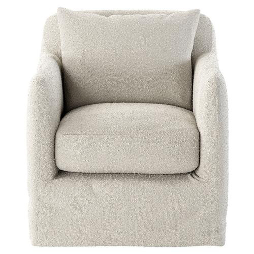 Cassandra Modern Cream Upholstered Boucle Slipcovered Outdoor Swivel Arm Chair | Kathy Kuo Home