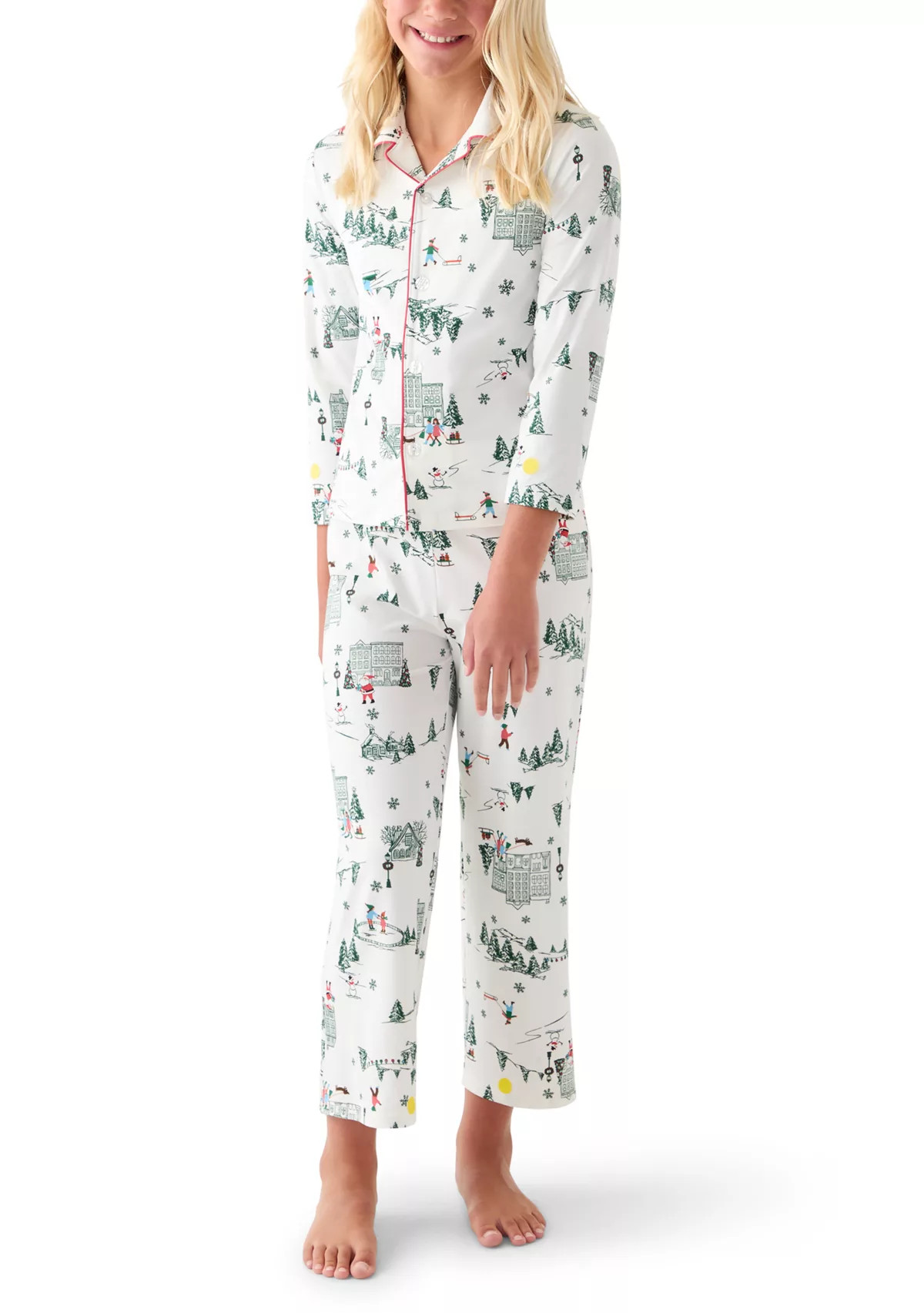 Unisex Big Kid Winter Village Notch Collar Pajama Set | Belk