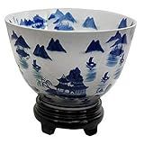 Oriental Furniture 14" Landscape Blue & White Porcelain Bowl | Amazon (US)