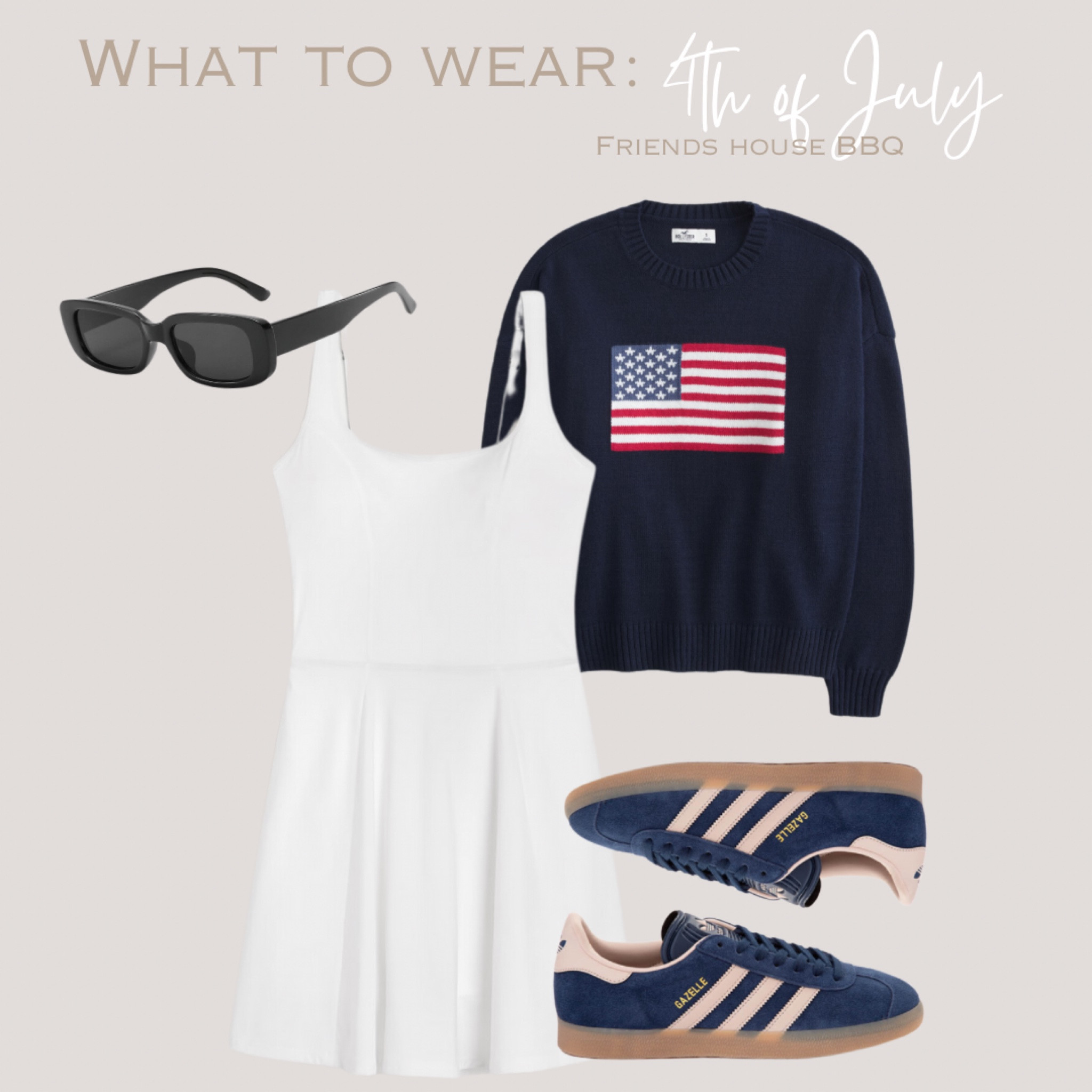 What to wear: 4th of July, friends house BBQ!

Active dress, USA sweater, retro sunglasses, gazelle adidas sneakers 


#whattowear #4thofjuly #bbq #outfitinspo 

#LTKStyleTip