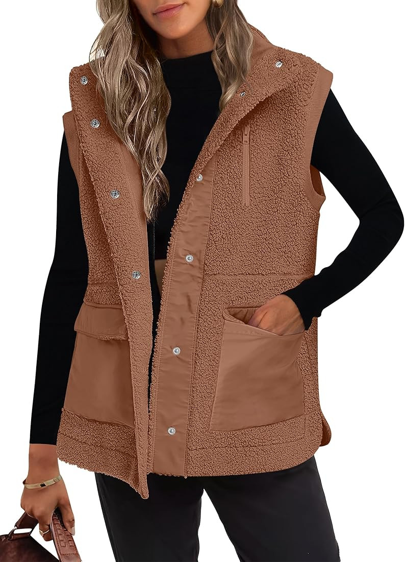 ANRABESS Womens Fuzzy Fleece Vest Sleeveless Casual Warm Button Down Sherpa Jackets Outerwear Wit... | Amazon (US)