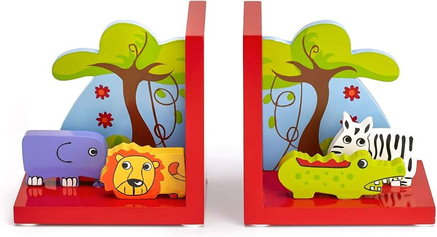 Mousehouse Gifts - Red Safari Wooden Children's Bookends, Charming Kids' Room Decor for Boys & Gi... | Amazon (UK)