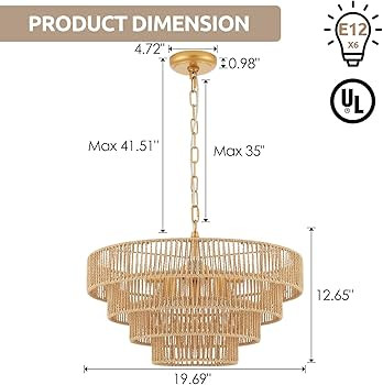 ELYCCUPA 6-Lights Hand-Woven Rattan Pendant Light 4 Round Transitional Minimalist Boho Large Pend... | Amazon (US)