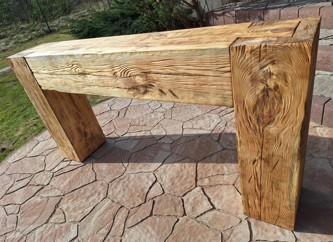 Console table made of old solid wood beams joined in dovetail. Rustic style. Modern barn farm hou... | Etsy (US)