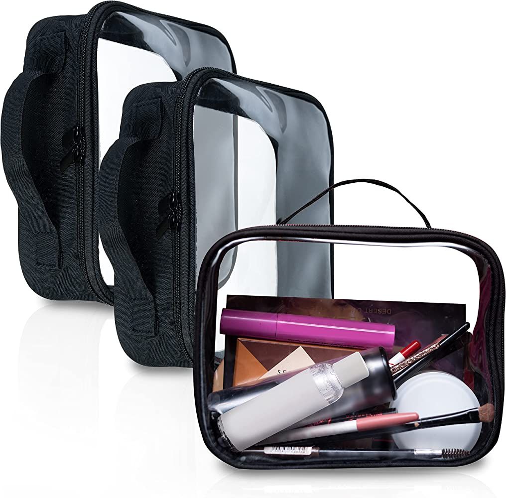 Bolsafy Clear Makeup Bags with Zipper 3pcs in Black, 6.5 x 8.3 inches - Quart Size, PVC Clear Tra... | Amazon (US)
