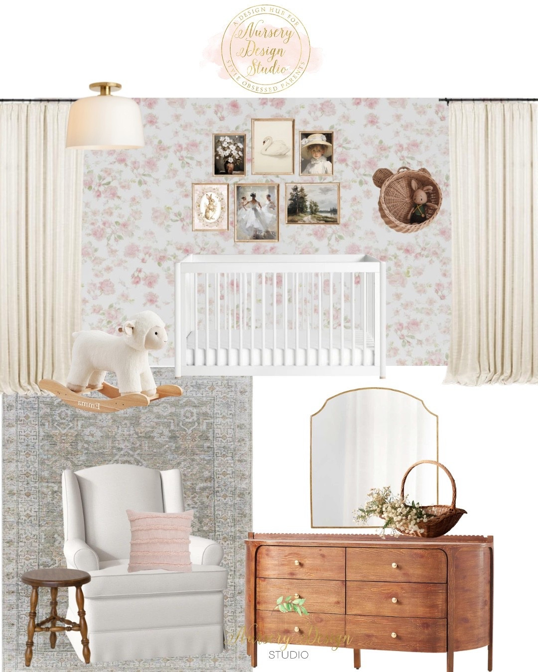 This nursery feels like it was collected over time—the floral wallpaper, heirloom-inspired dresser, vintage artwork, and cozy wingback glider create a space that's warm, romantic, and effortlessly timeless💗💗

#LTKmomlife #LTKstorytime #LTKHome