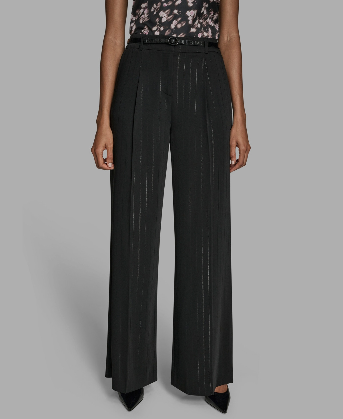 Bcbg Women's Pinstripe High Rise Wide Leg Pants - Black Multi | Macy's