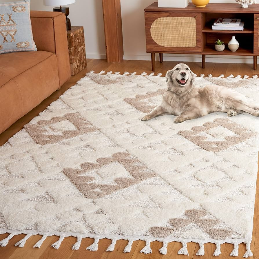 Safavieh Moroccan Tassel Shag Collection Area Rug - 9' x 12', Ivory & Beige, Contemporary Design,... | Amazon (US)