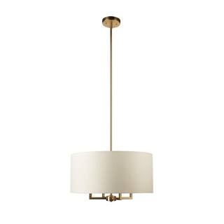 Emery 4-Light Matte Brass Pendant Light with Beige Fabric Shade | The Home Depot