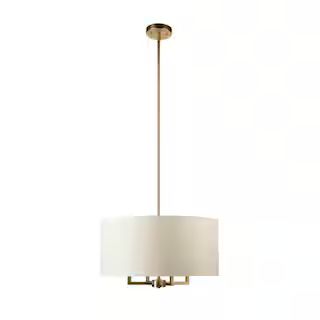 Emery 4-Light Matte Brass Pendant Light with Beige Fabric Shade | The Home Depot